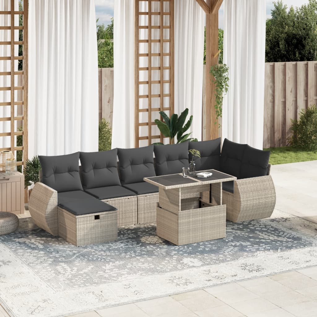 Set Divano da Giardino 8pz con Cuscini Grigio Chiaro Polyrattan - homemem39