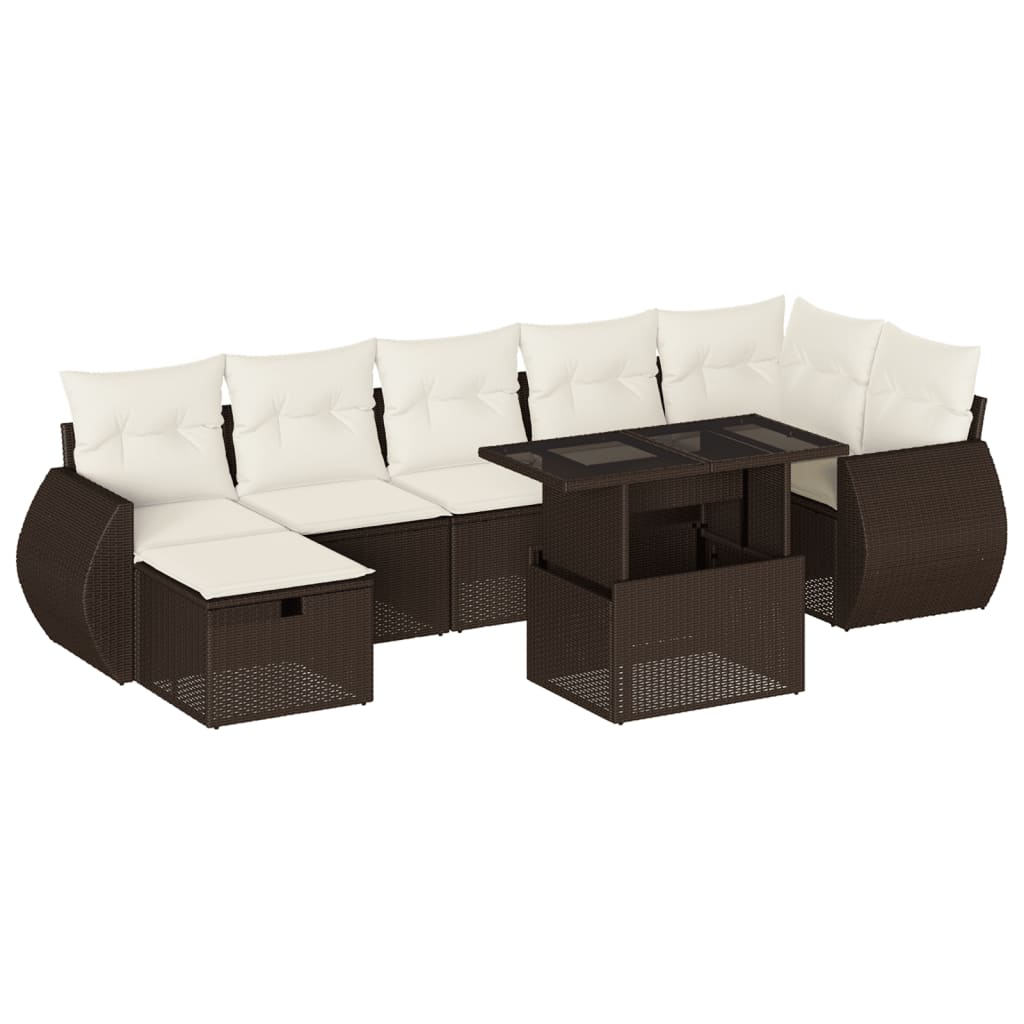 Set Divani da Giardino 8 pz con Cuscini Marrone in Polyrattan - homemem39