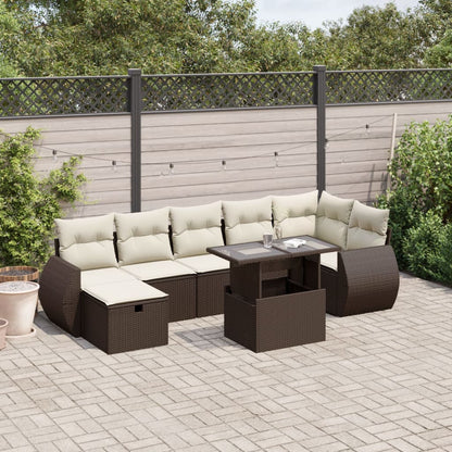 Set Divani da Giardino 8 pz con Cuscini Marrone in Polyrattan - homemem39