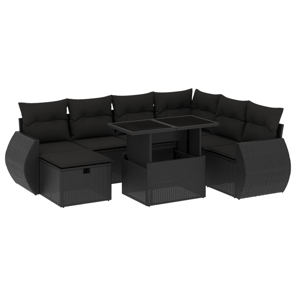 Set Divani da Giardino con Cuscini 8 pz Nero in Polyrattan | homemem39