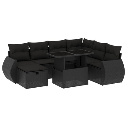 Set Divani da Giardino con Cuscini 8 pz Nero in Polyrattan | homemem39