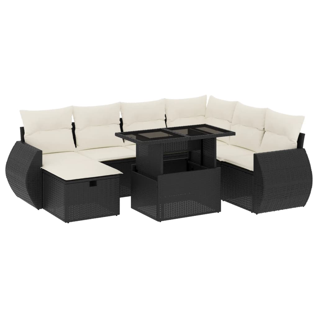Set Divani da Giardino con Cuscini 8 pz Nero in Polyrattan - homemem39