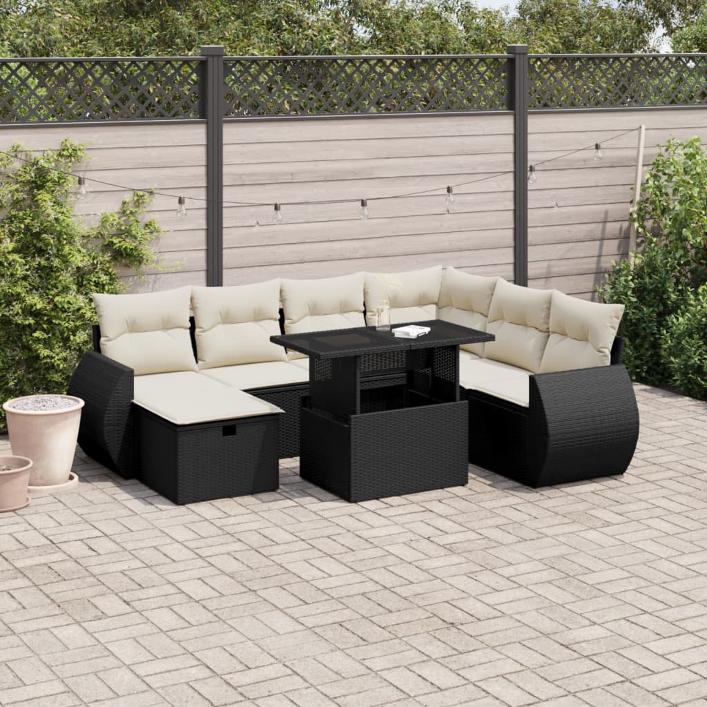 Set Divani da Giardino con Cuscini 8 pz Nero in Polyrattan - homemem39