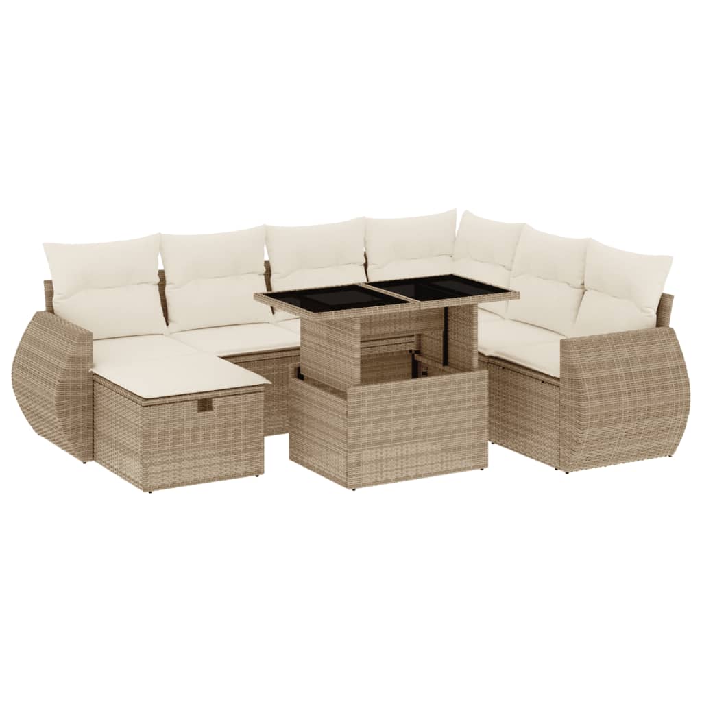 Set Divano da Giardino 8 pz con Cuscini Beige in Polyrattan - homemem39