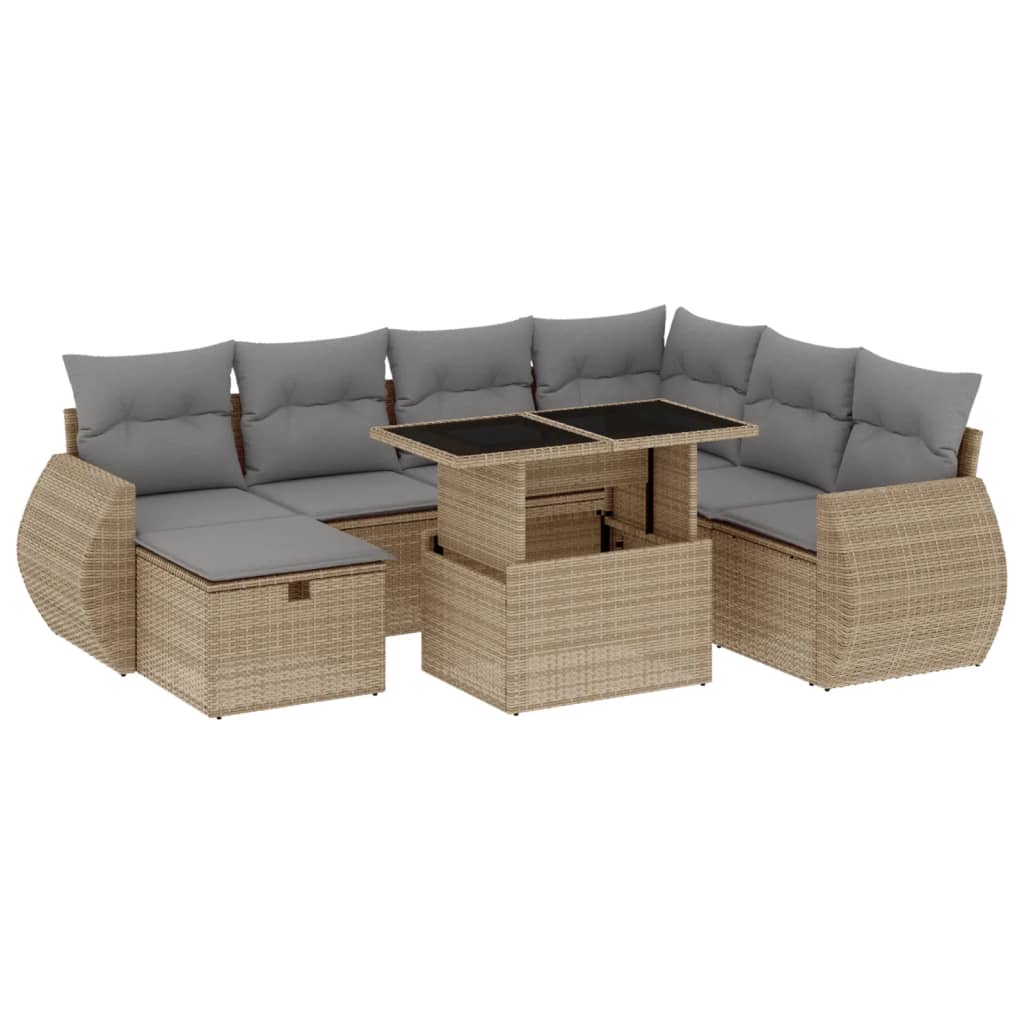 Set Divano da Giardino 8 pz con Cuscini Beige in Polyrattan - homemem39