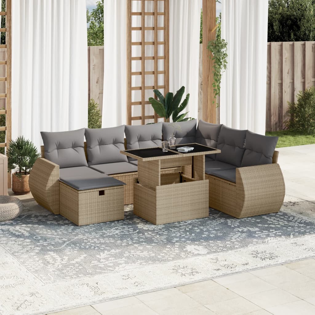 Set Divano da Giardino 8 pz con Cuscini Beige in Polyrattan - homemem39