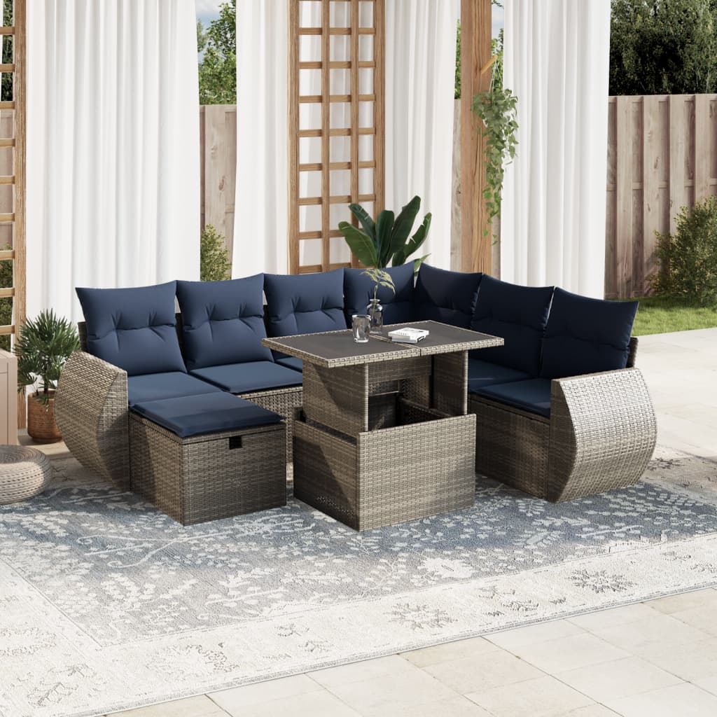 Set Divani da Giardino 8 pz con Cuscini Grigio in Polyrattan | homemem39