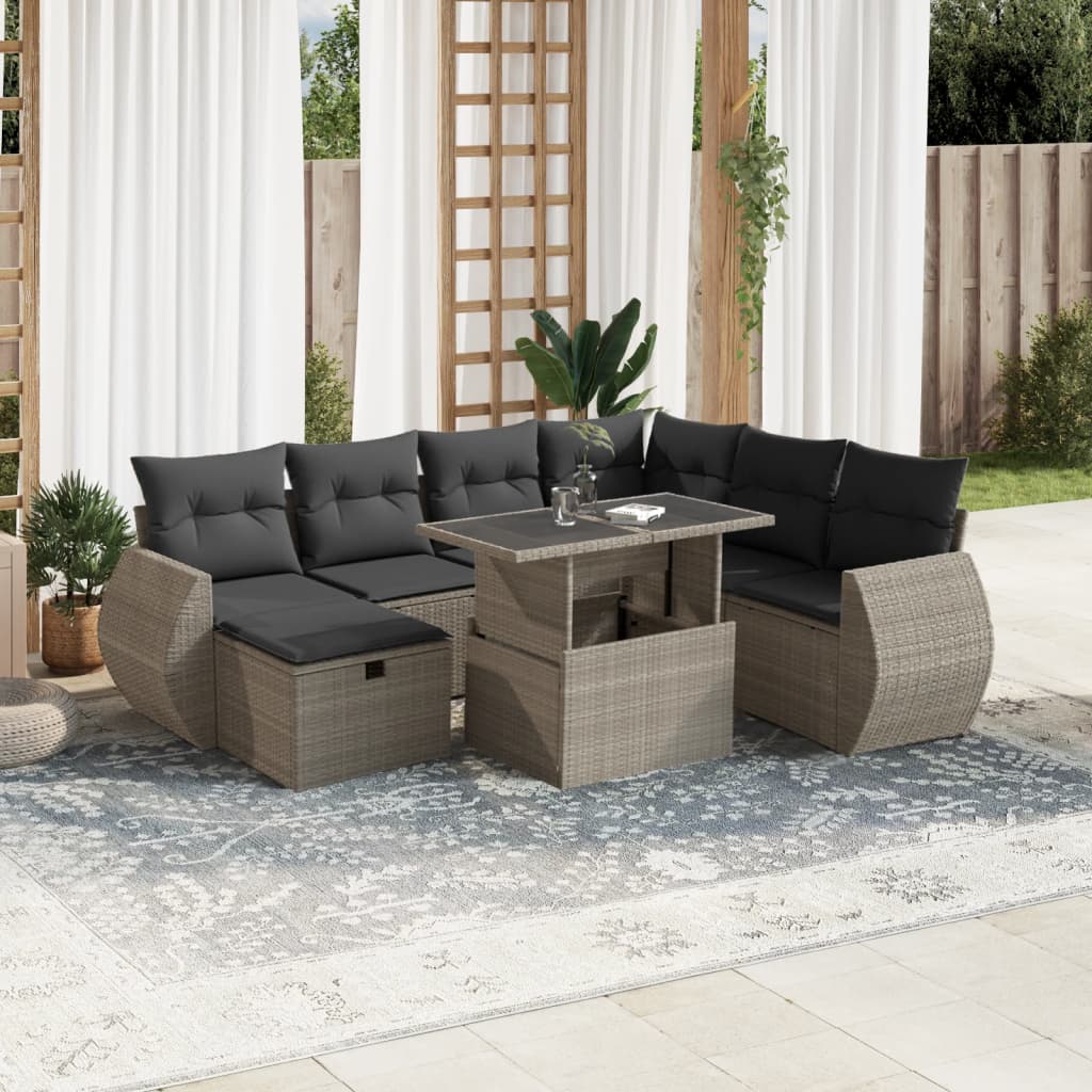 Set Divano da Giardino 8pz con Cuscini Grigio Chiaro Polyrattan - homemem39