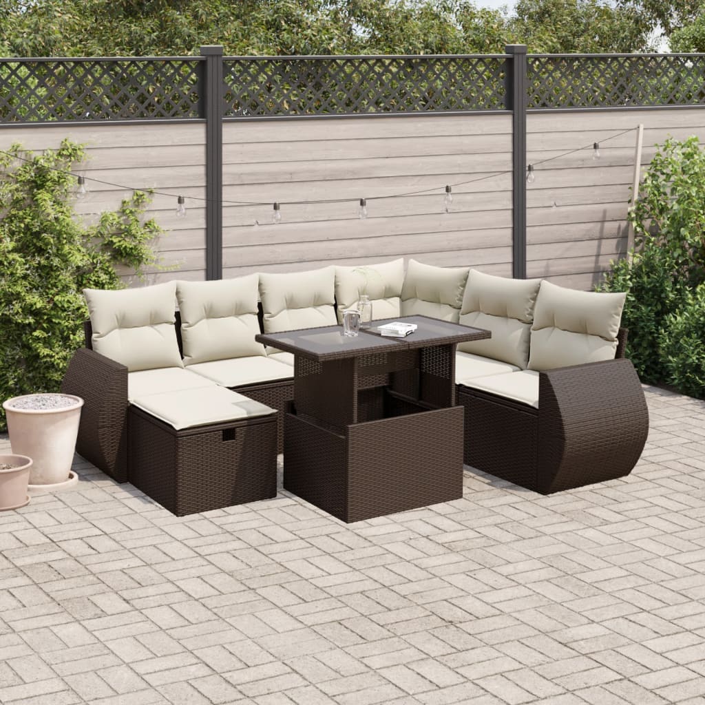Set Divani da Giardino 8 pz con Cuscini Marrone in Polyrattan - homemem39