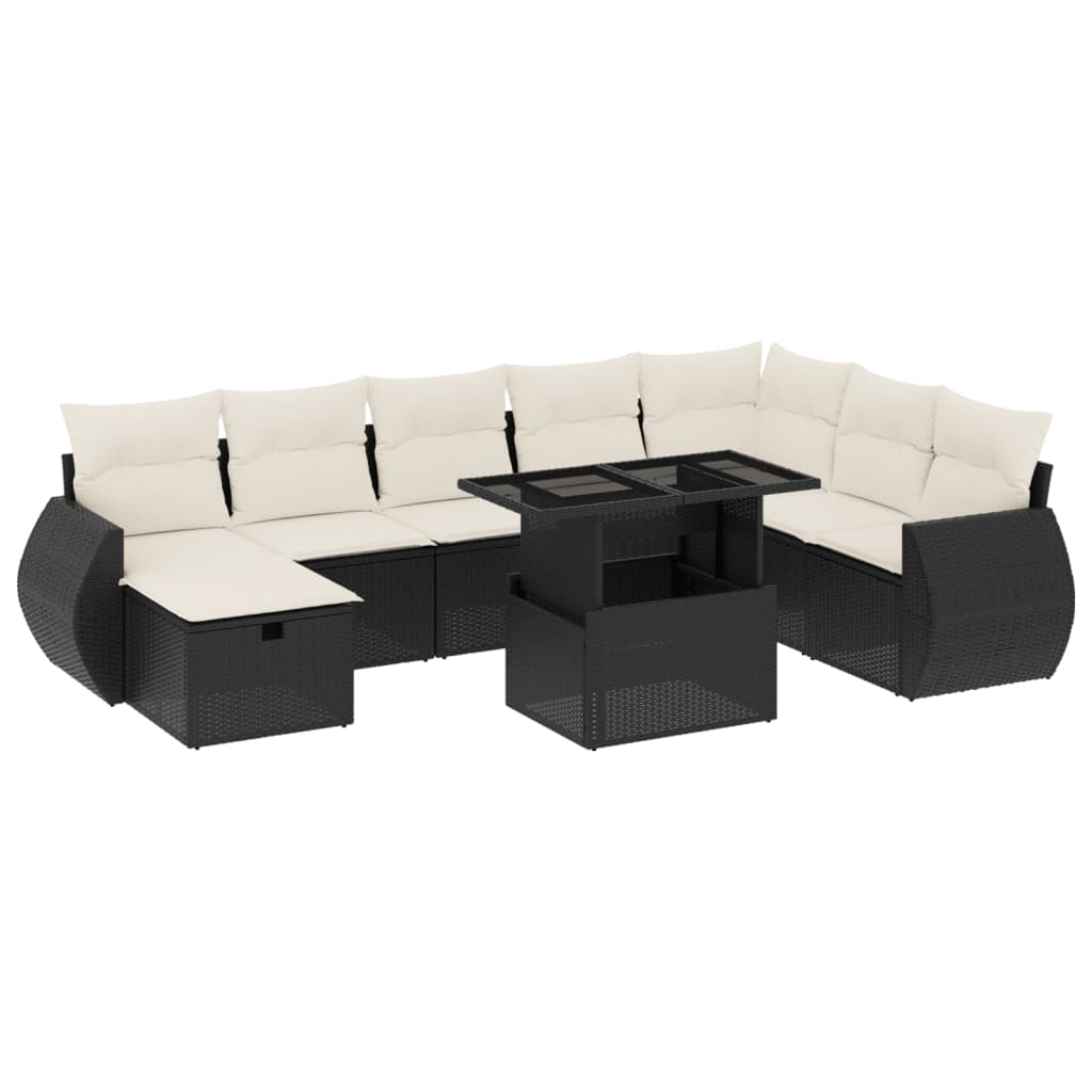 Set Divani da Giardino 9 pz con Cuscini Nero in Polyrattan - homemem39