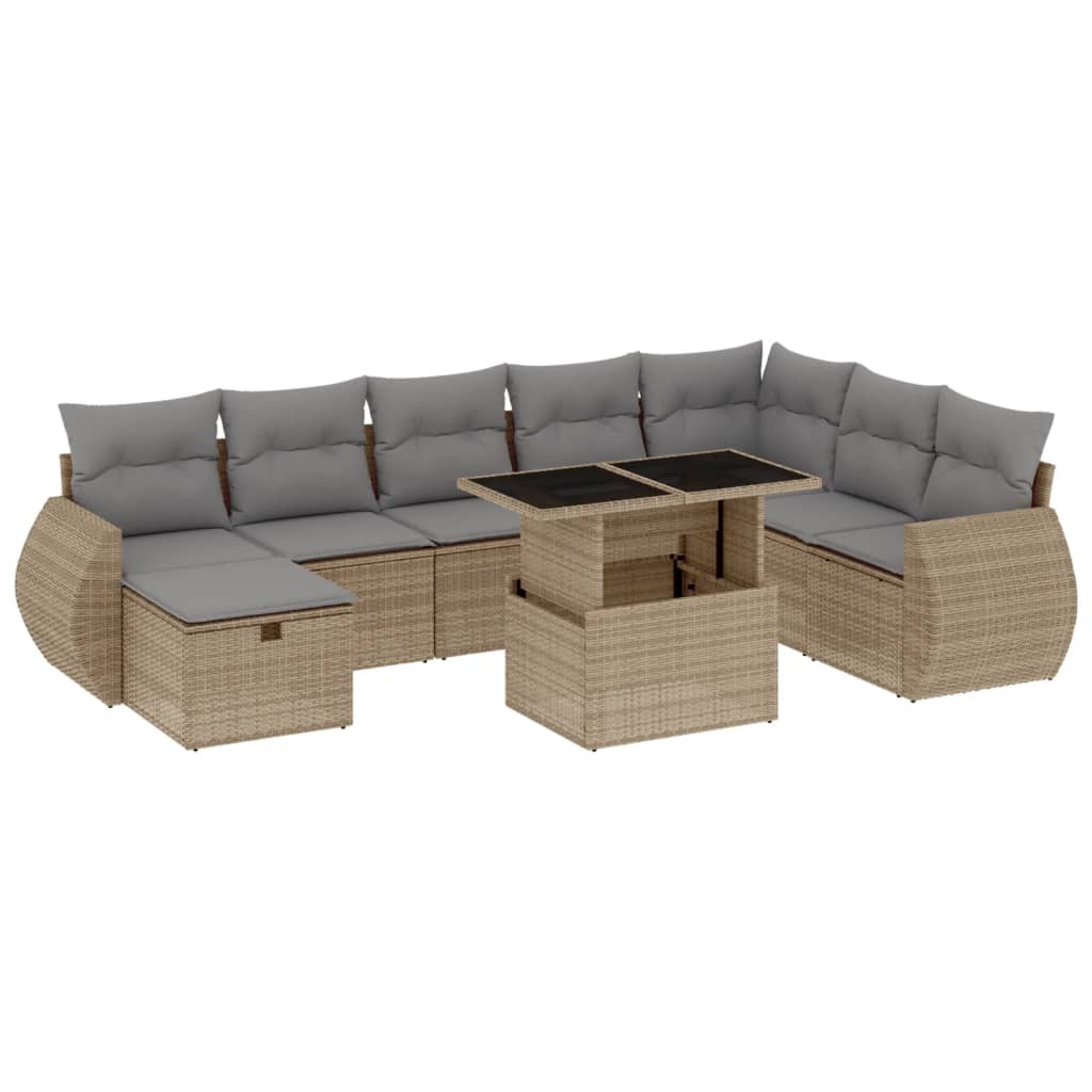 Set Divano da Giardino 9 pz con Cuscini Beige in Polyrattan - homemem39