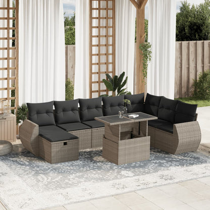Set Divano da Giardino 9pz con Cuscini Grigio Chiaro Polyrattan - homemem39