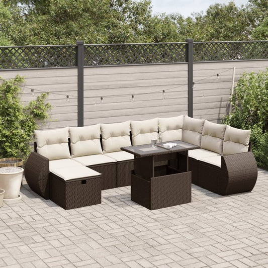 Set Divani da Giardino 9pz con Cuscini Marrone in Polyrattan - homemem39
