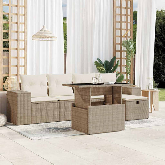 Set Divano da Giardino 6 pz con Cuscini Beige in Polyrattan - homemem39