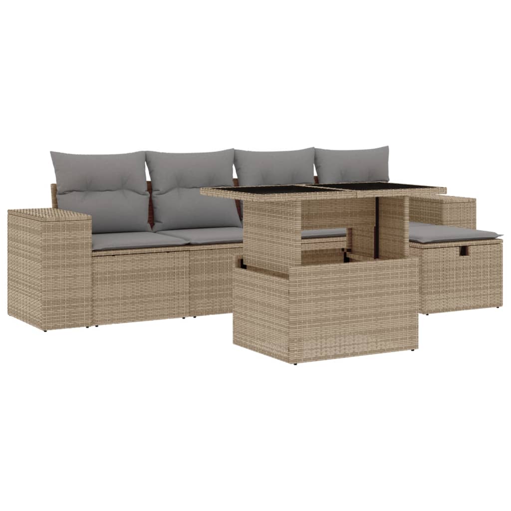 Set Divano da Giardino 6 pz con Cuscini Beige in Polyrattan - homemem39