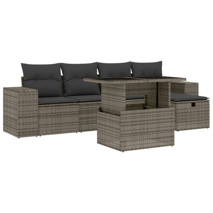 Set Divano da Giardino 6 pz con Cuscini Grigio in Polyrattan | homemem39