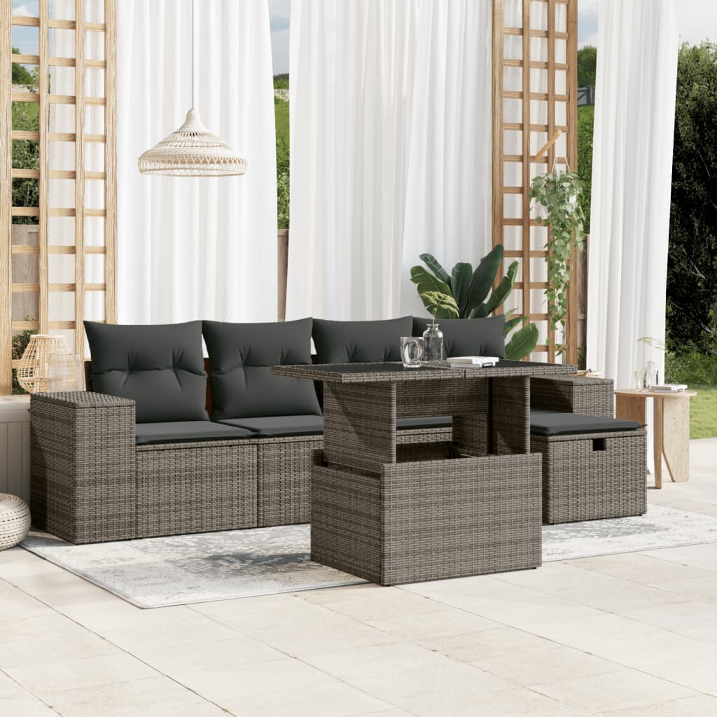 Set Divano da Giardino 6 pz con Cuscini Grigio in Polyrattan | homemem39
