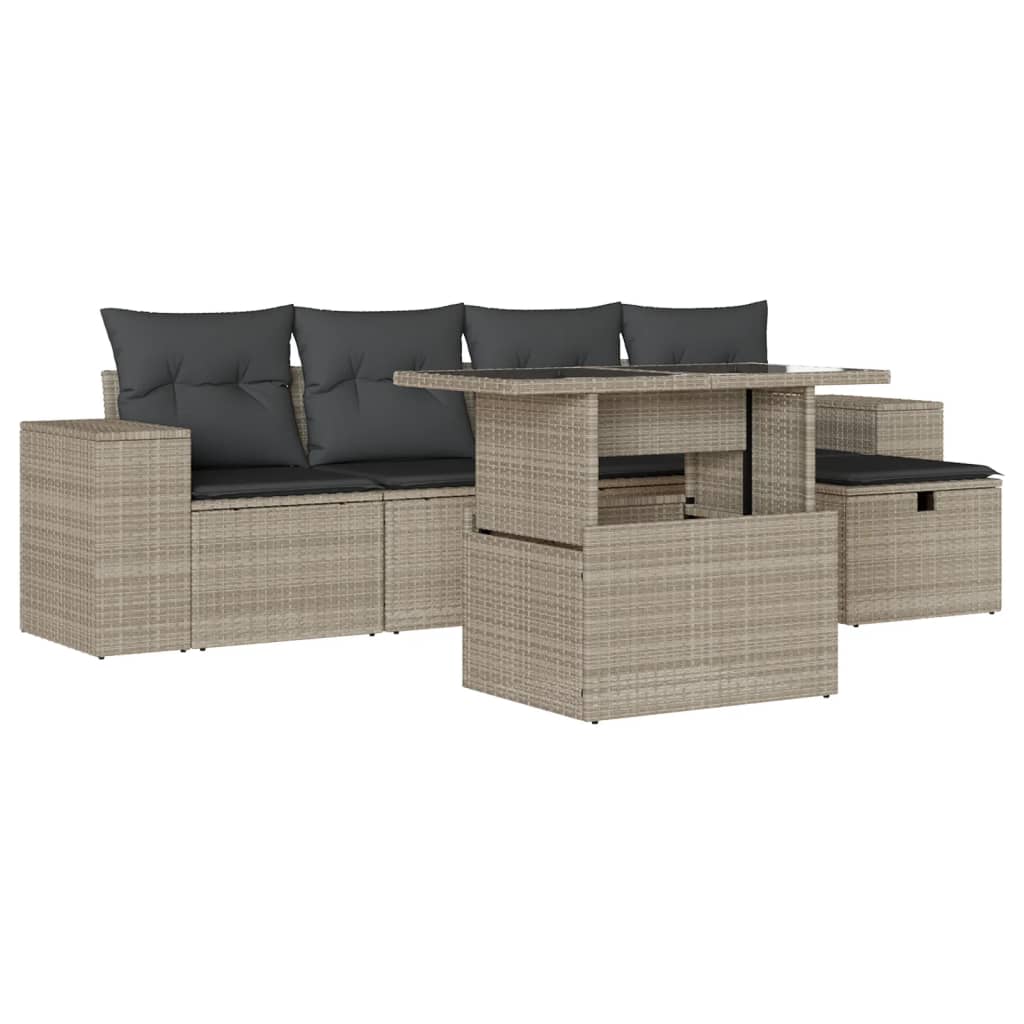 Set Divano da Giardino 6pz con Cuscini Grigio Chiaro Polyrattan - homemem39