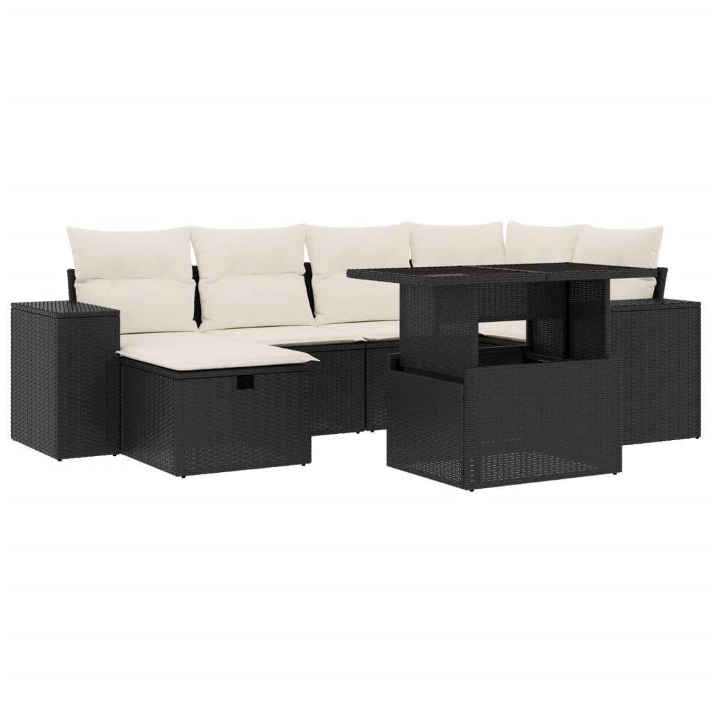 Set Divani da Giardino con Cuscini 7pz Nero Polyrattan - homemem39