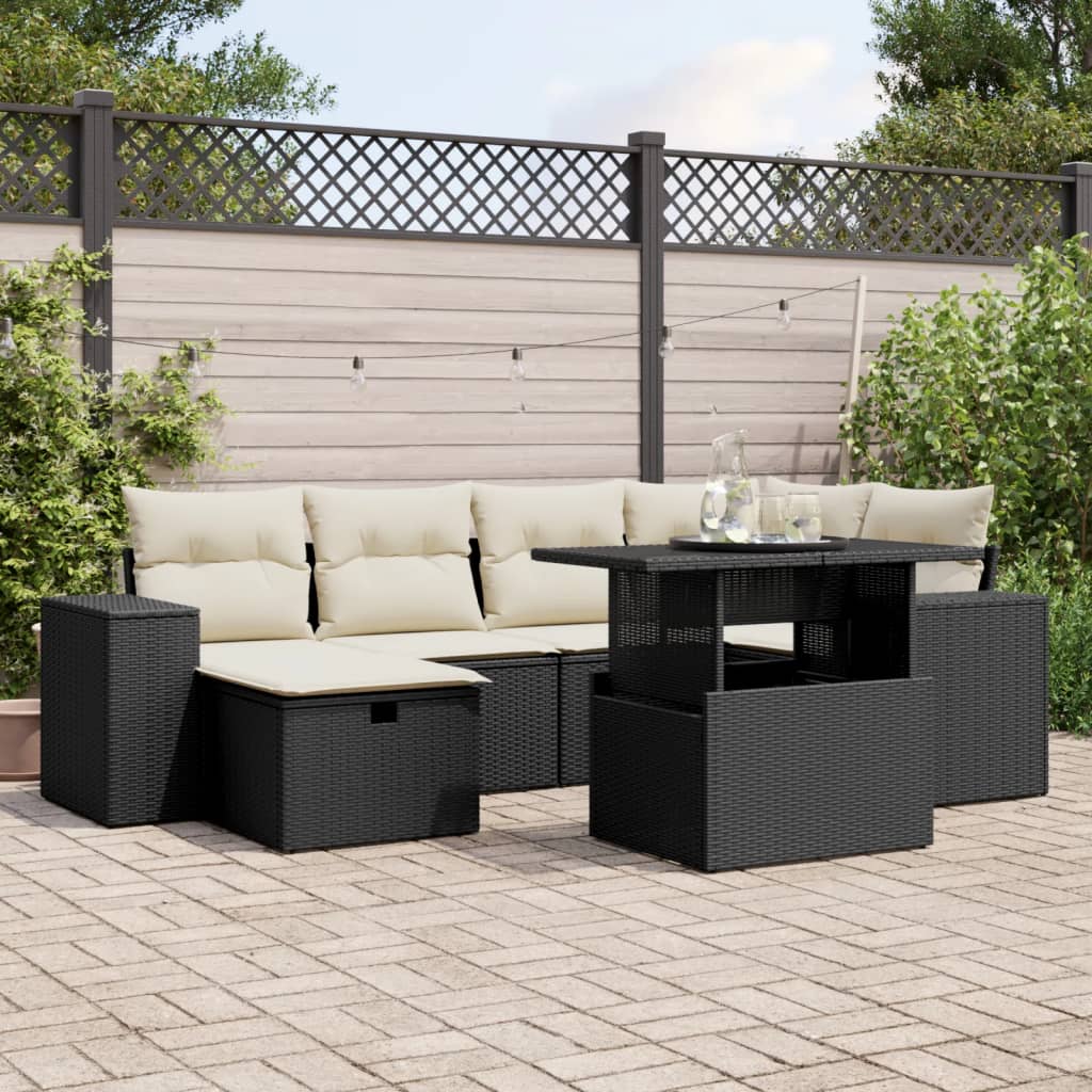 Set Divani da Giardino con Cuscini 7pz Nero Polyrattan - homemem39