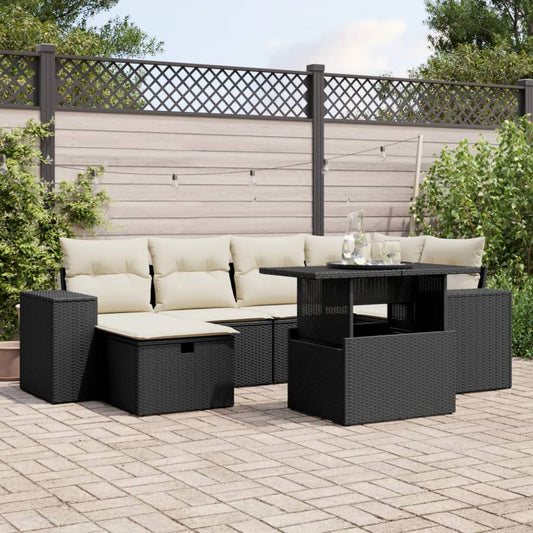 Set Divani da Giardino con Cuscini 7pz Nero Polyrattan - homemem39