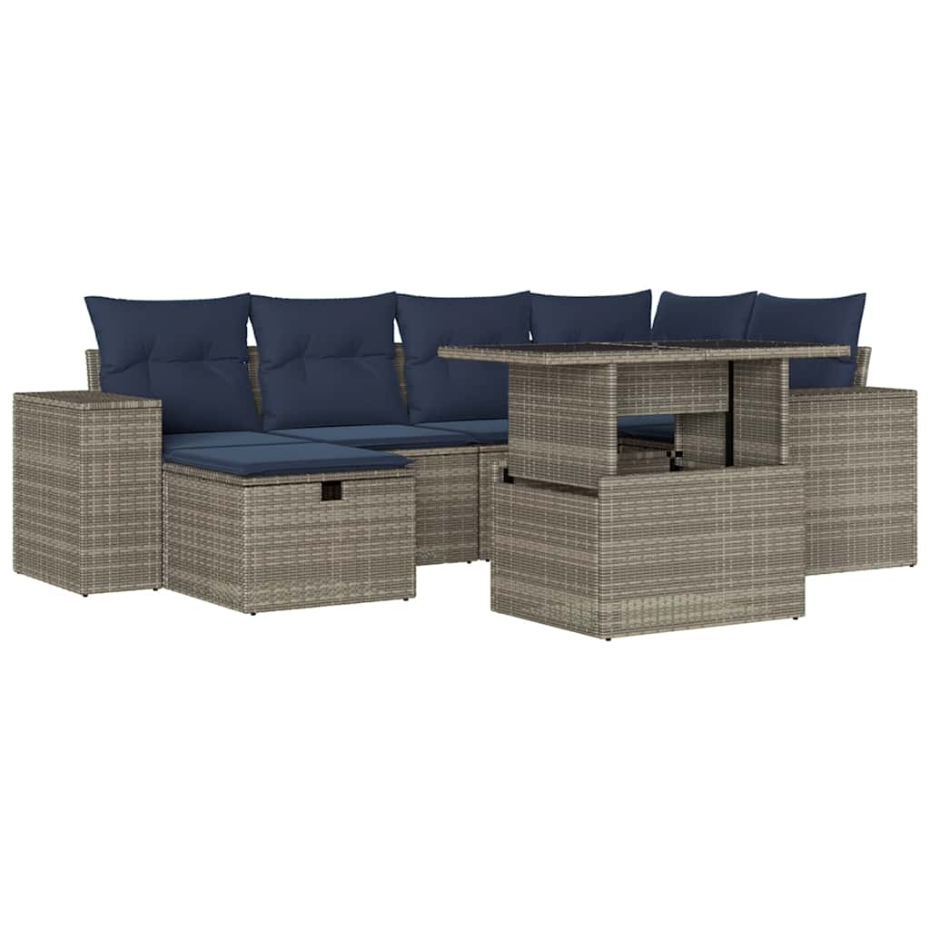 Set Divani da Giardino 7 pz con Cuscini Grigio in Polyrattan | homemem39
