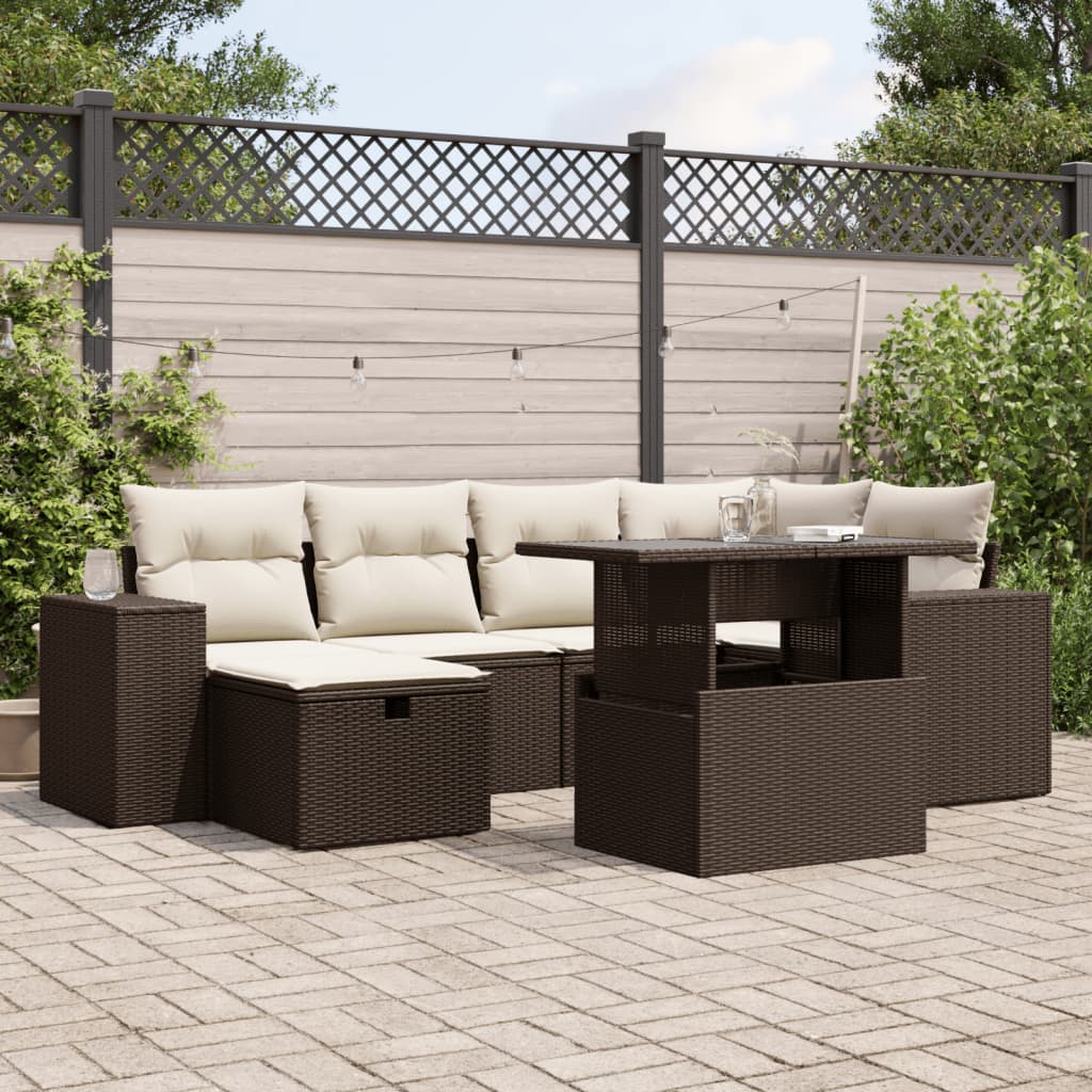 Set Divani da Giardino 7 pz con Cuscini Marrone in Polyrattan - homemem39