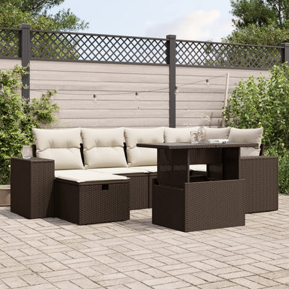 Set Divani da Giardino 7 pz con Cuscini Marrone in Polyrattan - homemem39
