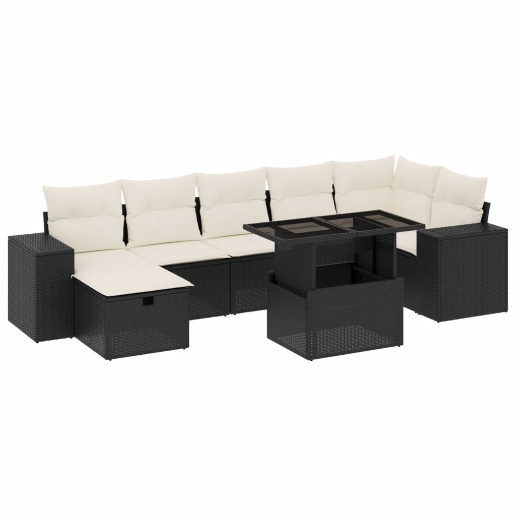 Set Divani da Giardino con Cuscini 8 pz Nero in Polyrattan - homemem39