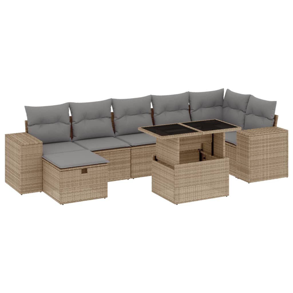Set Divano da Giardino 8 pz con Cuscini Beige in Polyrattan - homemem39