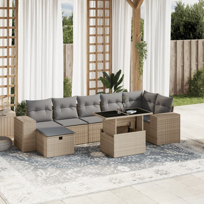 Set Divano da Giardino 8 pz con Cuscini Beige in Polyrattan - homemem39