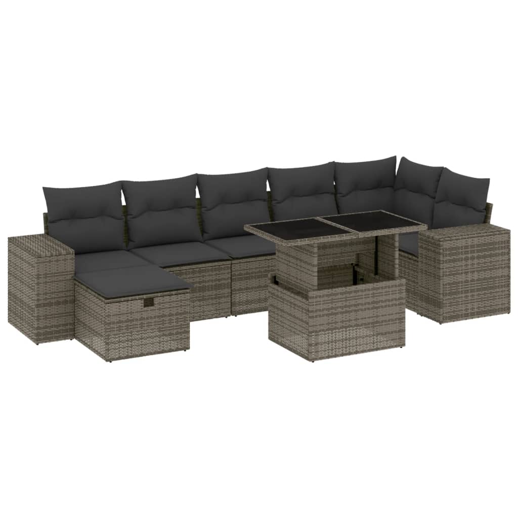 Set Divano da Giardino 8 pz con Cuscini Grigio in Polyrattan | homemem39