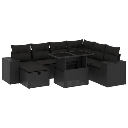 Set Divani da Giardino con Cuscini 8 pz Nero in Polyrattan | homemem39