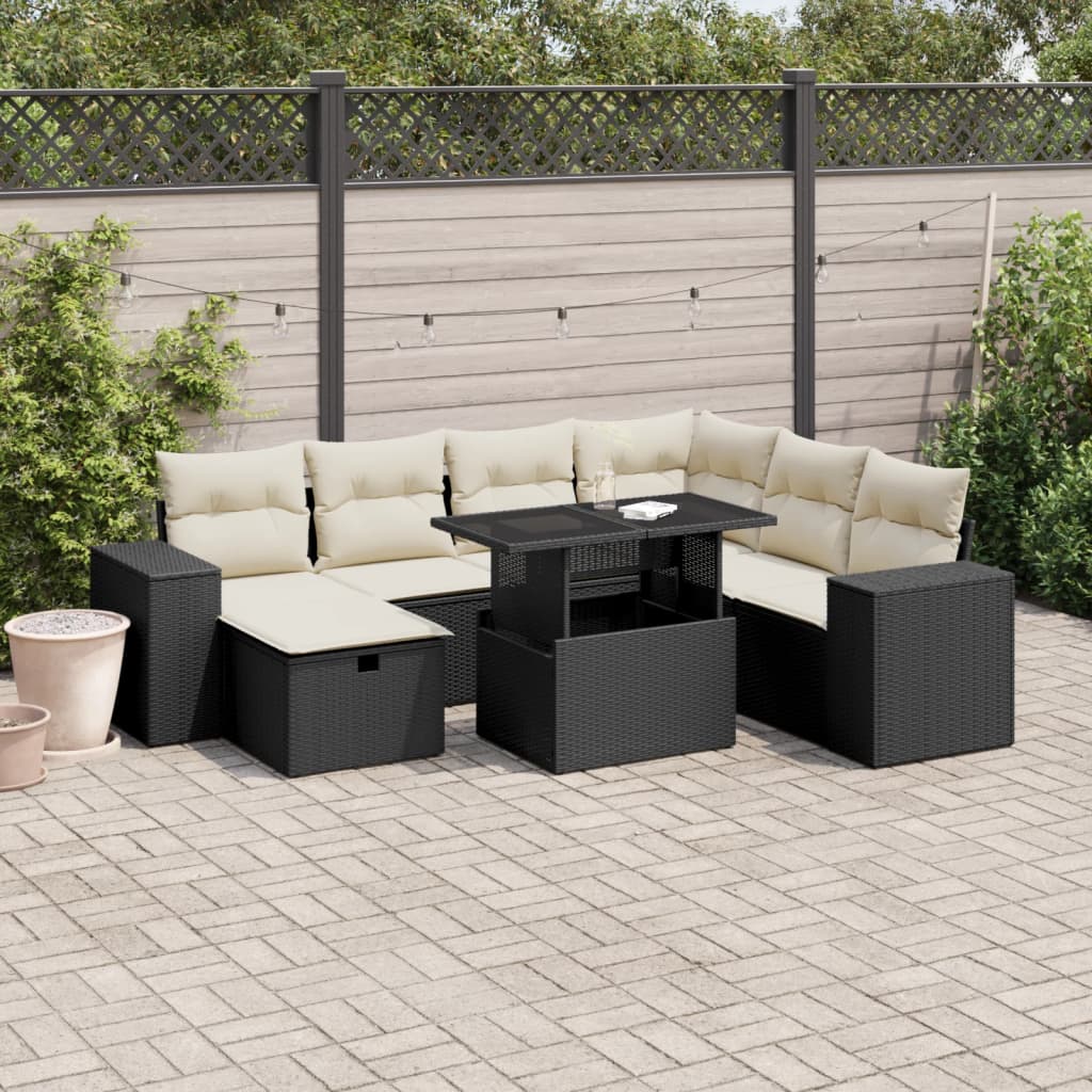 Set Divani da Giardino con Cuscini 8 pz Nero in Polyrattan - homemem39