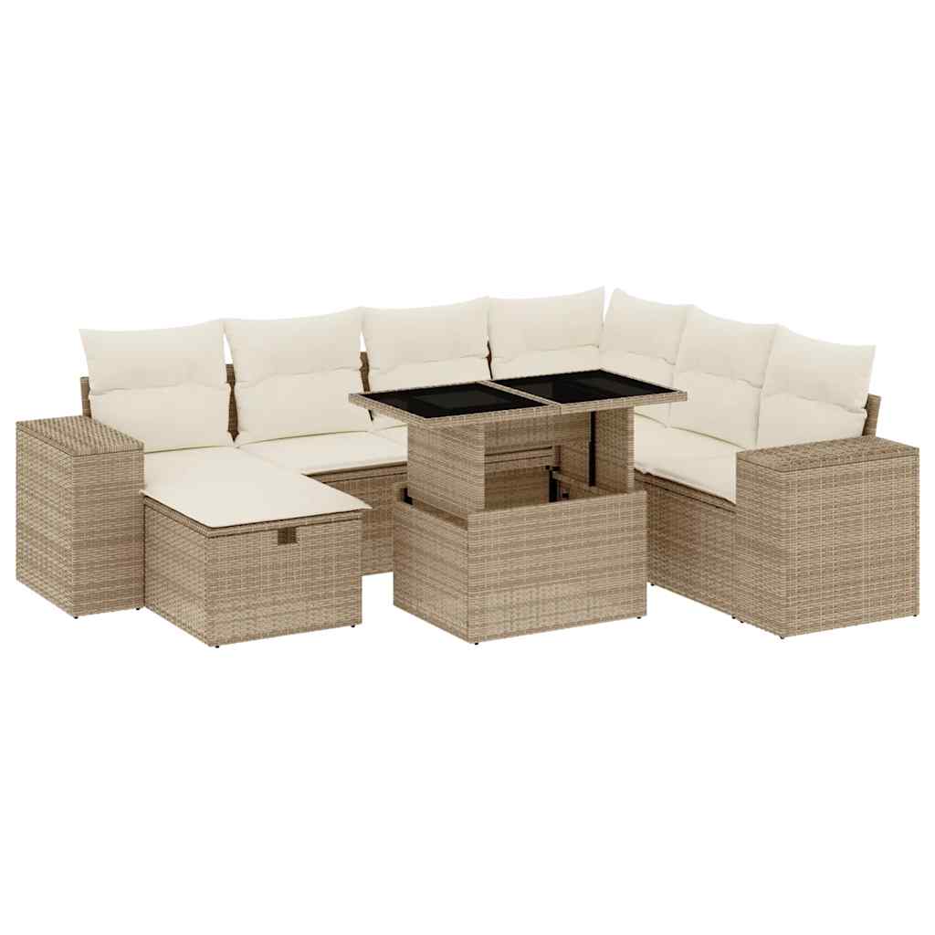 Set Divano da Giardino 8 pz con Cuscini Beige in Polyrattan