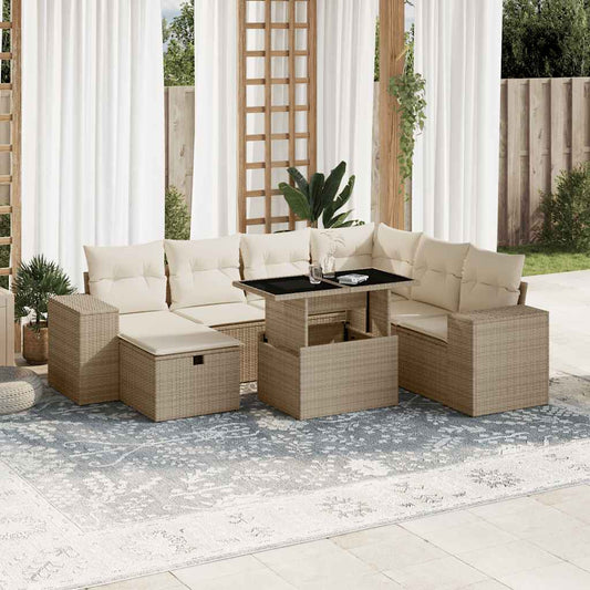 Set Divano da Giardino 8 pz con Cuscini Beige in Polyrattan - homemem39
