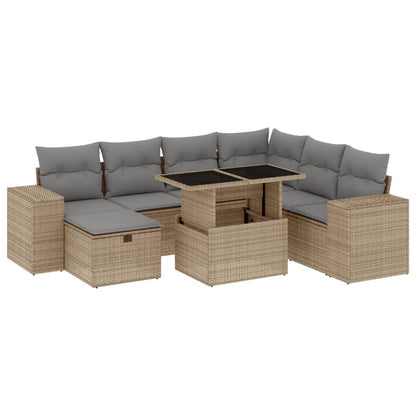 Set Divano da Giardino 8 pz con Cuscini Beige in Polyrattan - homemem39