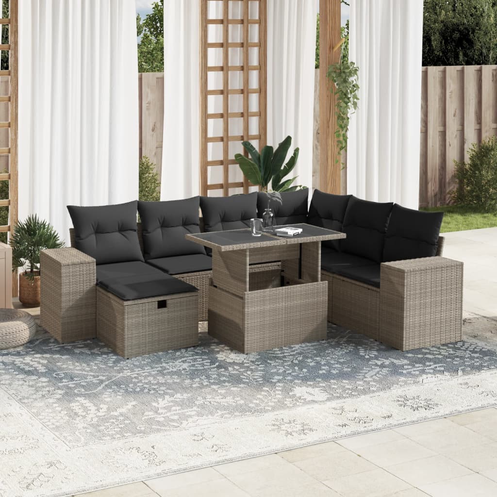 Set Divano da Giardino 8pz con Cuscini Grigio Chiaro Polyrattan - homemem39