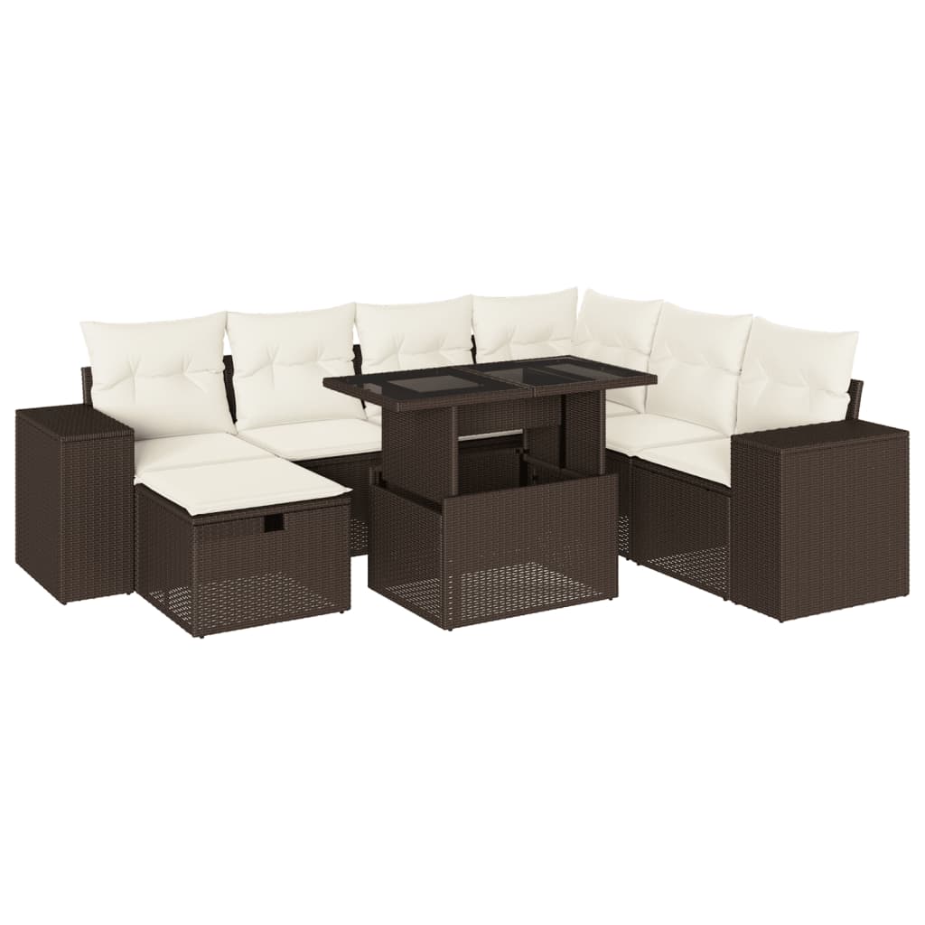 Set Divani da Giardino 8 pz con Cuscini Marrone in Polyrattan - homemem39
