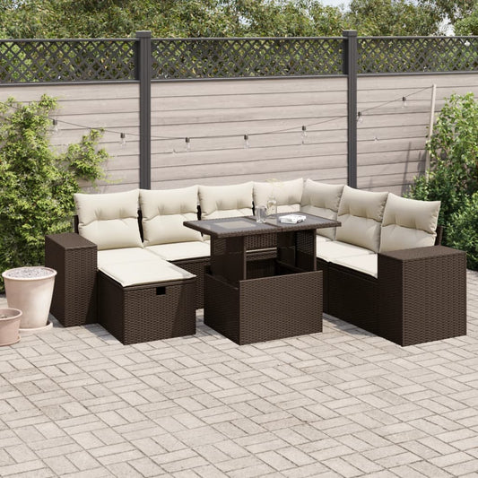 Set Divani da Giardino 8 pz con Cuscini Marrone in Polyrattan - homemem39