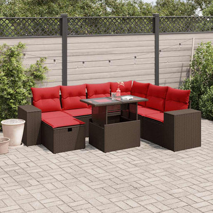 Set Divani da Giardino 8 pz con Cuscini Marrone in Polyrattan