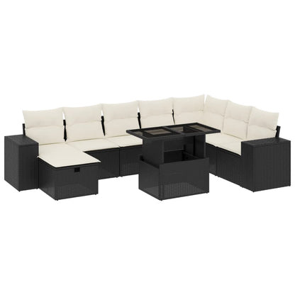 Set Divani da Giardino 9 pz con Cuscini Nero in Polyrattan - homemem39