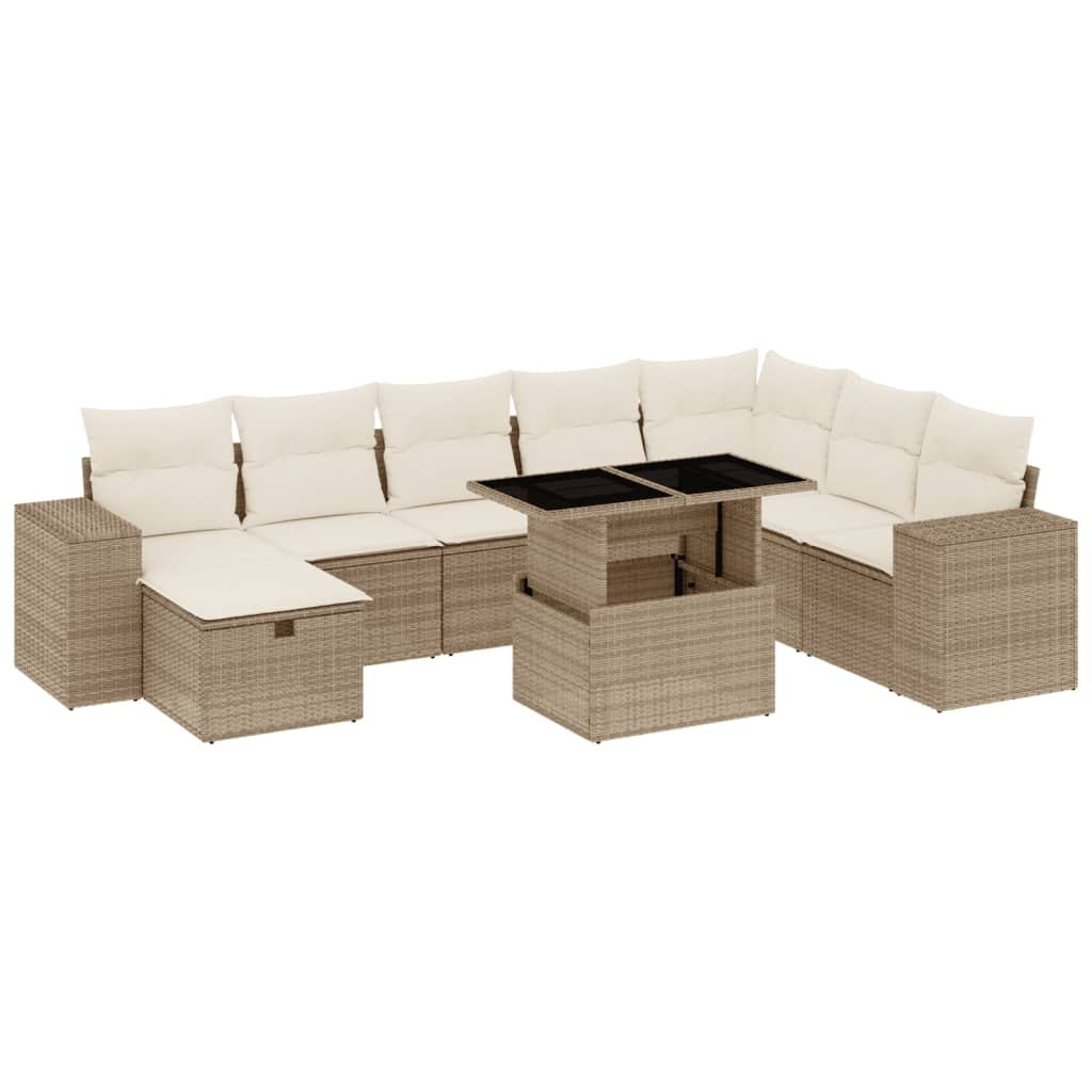 Set Divano da Giardino 9 pz con Cuscini Beige in Polyrattan - homemem39