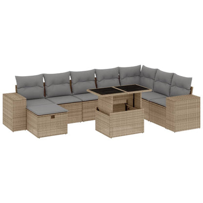 Set Divano da Giardino 9 pz con Cuscini Beige in Polyrattan - homemem39