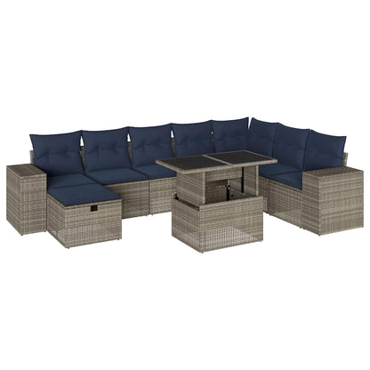 Set Divani da Giardino 9 pz con Cuscini Grigio in Polyrattan | homemem39