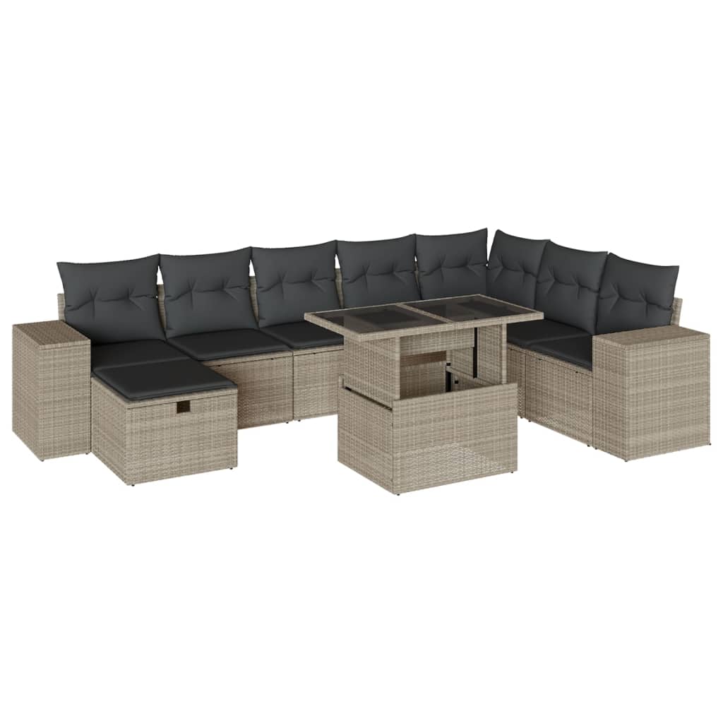 Set Divano da Giardino 9pz con Cuscini Grigio Chiaro Polyrattan - homemem39