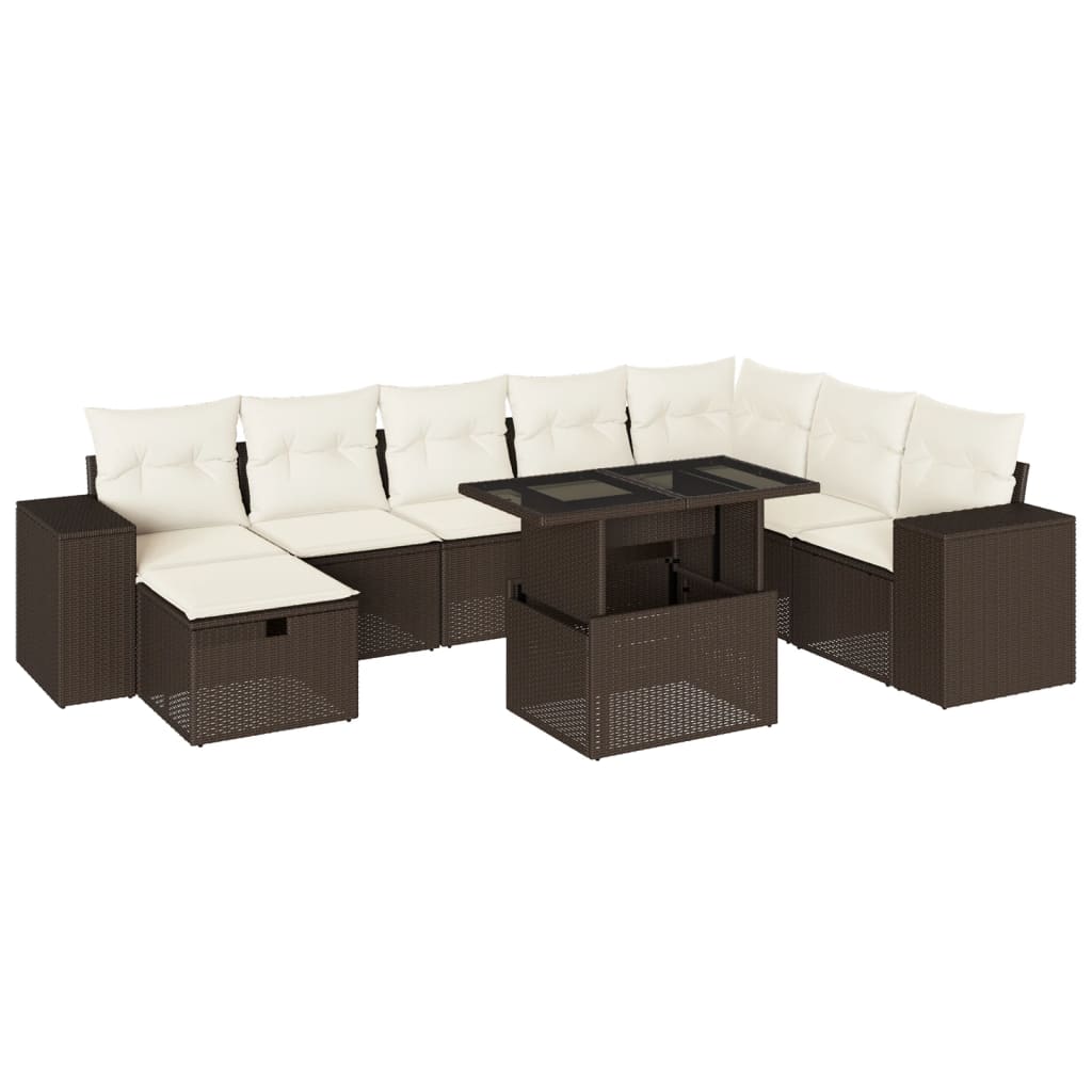 Set Divani da Giardino 9pz con Cuscini Marrone in Polyrattan - homemem39