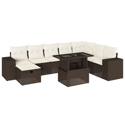 Set Divani da Giardino 9pz con Cuscini Marrone in Polyrattan - homemem39
