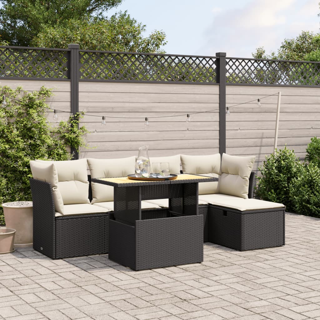 Set Divano da Giardino 6 pz con Cuscini Nero in Polyrattan - homemem39