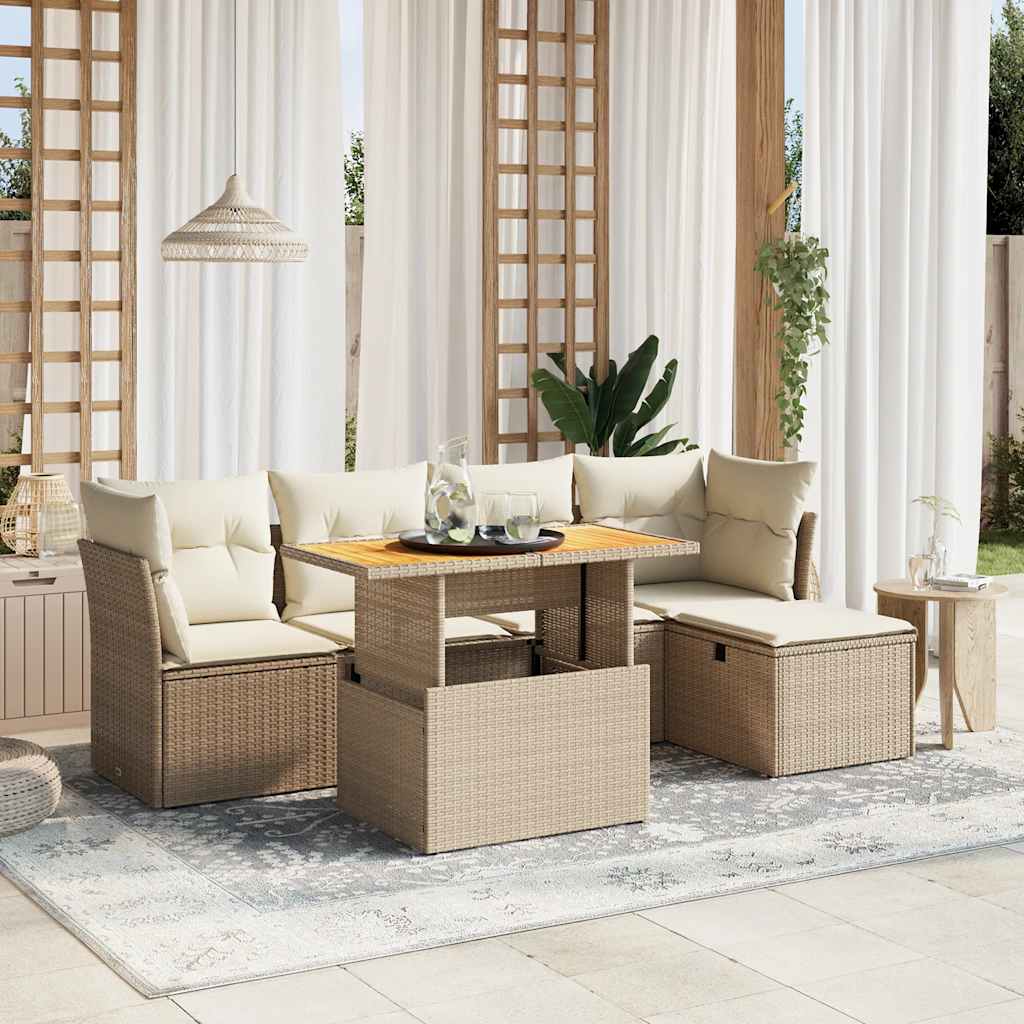 Set Divano da Giardino 6 pz con Cuscini Beige in Polyrattan - homemem39